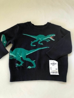 NUEVO- Sweater azul finito con dinos. OSHKOSH. 9 meses. - comprar online