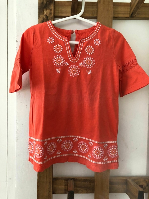 18M | Vestido de algodón naranja con flores blancas. GAP. 18 meses.
