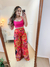 Calça Pantalona Feminina Crepe Com Botão e Elástico Estampada - comprar online