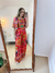 Calça Pantalona Feminina Crepe Com Botão e Elástico Estampada - Flora Boutique