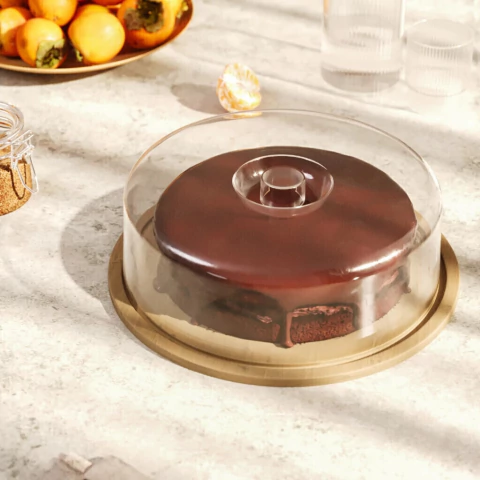 Boleira de Bambu com Tampa Acrílica 28cm – Porta Bolo, Torta e Queijo Elegante - comprar online