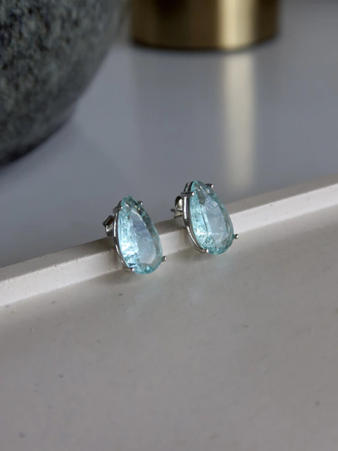 Brinco Gota Fosca Azul - Ródio