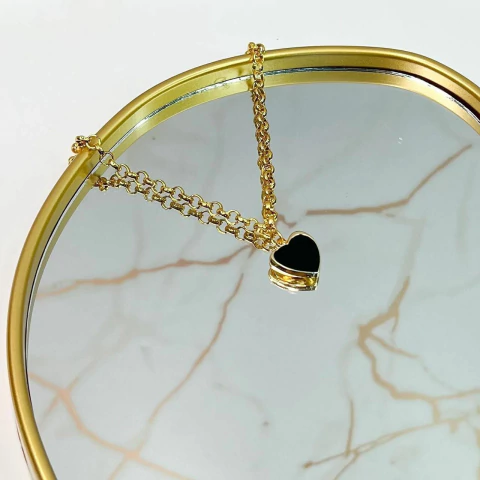 Colar Coração em Resina – Preto