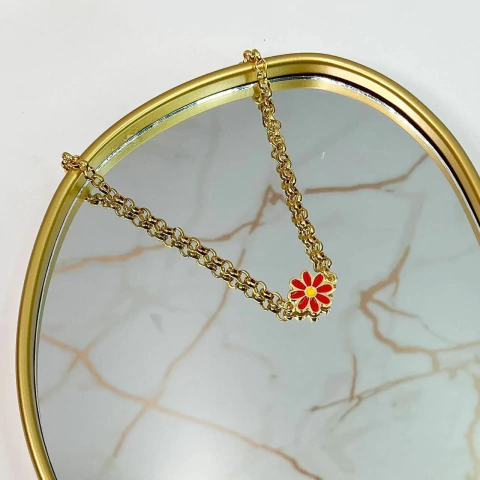 Colar Margarida Vermelha – Delicadeza Floral