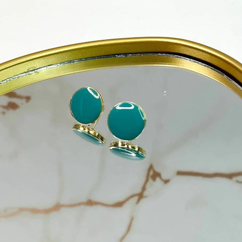 Brinco Redondo Resina – Dourado Azul Escuro