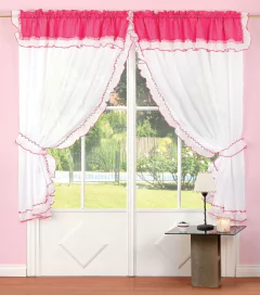 JUEGO DE CORTINAS ROMANTICAS CORTAS DE TROPICAL MECANICO MEDIDA DE CADA PAÑO 1,50 X 1,50 C/U.