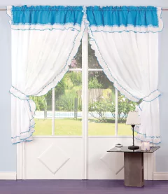 JUEGO DE CORTINAS ROMANTICAS CORTAS DE TROPICAL MECANICO MEDIDA DE CADA PAÑO 1,50 X 1,50 C/U.