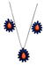 Conjunto Brinco e Pingente Coral com Zircônias Azuis Banho de Ródio Negro - comprar online