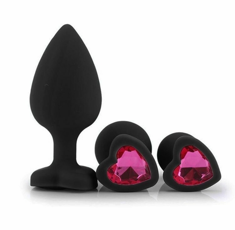 Plug Anal M 8cm X 3,5cm Aveludado Coração com Pedra