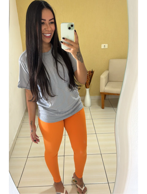 Conjunto Liso poliamida - Cinza médio e laranja