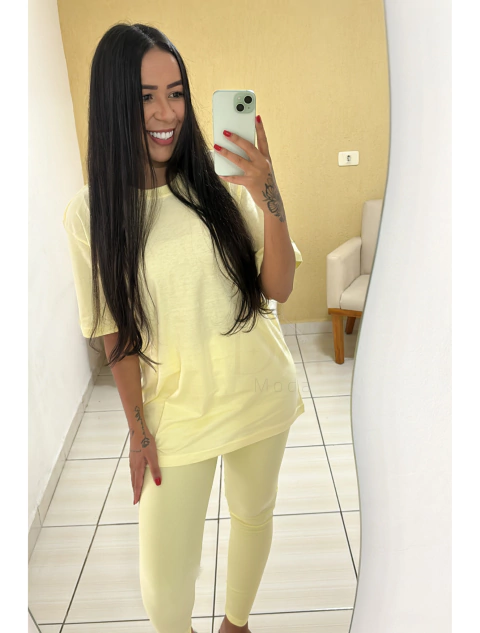 Conjunto Liso Semi poliamida - Amarelo Pastel