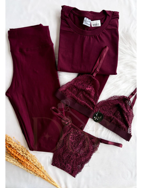 Kit Vinho semi poliamida e Lingerie Diana