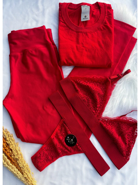 Kit Vermelho e Lingerie Nara