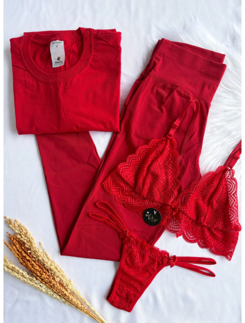Kit Leg. poliamida premium e Lingerie Luna Vermelho - comprar online