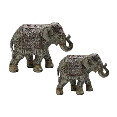 Dupla De Estatuetas Elefante Prata Adely Decor