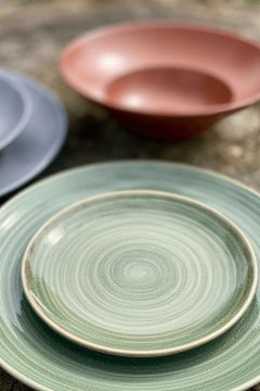 Prato De Porcelana Redondo Fundo 23cm Sem Borda Rakstone Verde Rak Porcelanas - Verde Rakstone - Manufakt