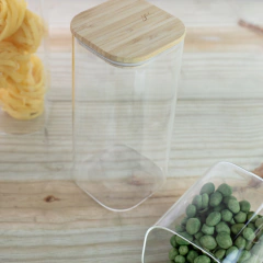 Pote Porta Tempero Quadrado Vika De Vidro C/Tampa De Bambu 220ml YOI - loja online