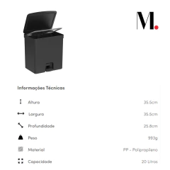 Lixeira C/ Pedal Trium 20 Litros Preto OU - comprar online