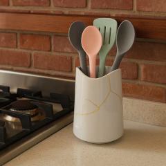 Porta Utensílios De Cerâmica Brisa Ouro Ceraflame Gourmet Branco - comprar online