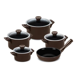 frigideira de cerâmica com cabo liso e panelas com pegador formato alça com tampa de vidro temperado chocolate / marrom, marca ceraflame, conjunto de panelas 100% cerâmica