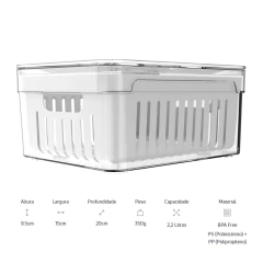 Organizador De Geladeira 2,2 Litros Com Cesto Clear Fresh OU - comprar online