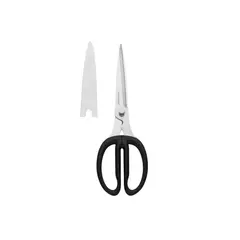 Tesoura de cozinha multiuso preta KitchenAid com lâmina de aço inoxidável e cabo ergonômico.