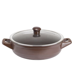 frigideira chocolate / marrom com alças e tampa de vidro com pegador de cerâmica