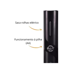 Saca-Rolhas Elétrico Profissional C/ Corta Lacre Acoplado Na Base Preto Prana - comprar online
