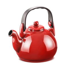 chaleira de cerâmica pomodoro / vermelha com alça de nylon preta e tampa de cerâmica vermelha com pegador formato bolinha