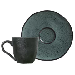 Jogo De 06 Xícaras Para Café C/ Pires De Cerâmica Orgânico Stoneware Petroleum 120ML Porto Brasil na internet