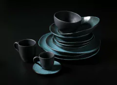 Jogo De 06 Xícaras Para Café C/ Pires De Cerâmica Orgânico Stoneware Petroleum 120ML Porto Brasil - comprar online