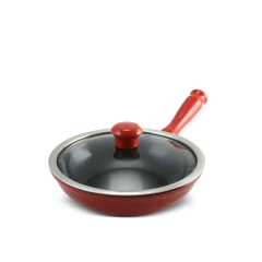 frigideira de cerâmica lisa pomodoro / vermelha com cabo de cerâmica ergonômico e tampa de vidro temperado com pegaodr de cerâmica