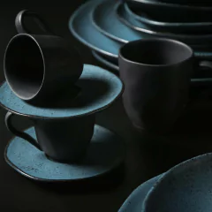 Jogo De 06 Xícaras Para Café C/ Pires De Cerâmica Orgânico Stoneware Petroleum 120ML Porto Brasil - loja online