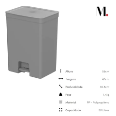 Lixeira C/ Pedal Trium 50 Litros OU Chumbo - comprar online