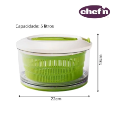 Secador de Salada Centrífuga Manual Verduras 5L 22cm Chefn na internet