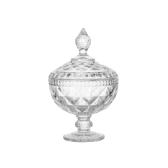 Bomboniere potiche decorativa de vidro transparente com pé, ideal para doces e decoração.