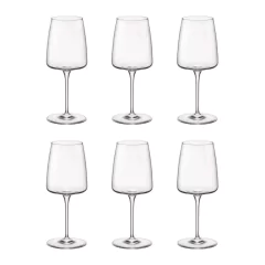 Conjunto de 6 taças de vinho de cristal, com capacidade de 555ml, da marca Bormioli Rocco.