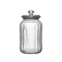 Pote de vidro hermético com tampa, 1500ml, design elegante e listrado.