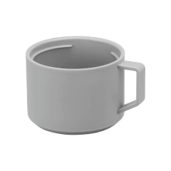 caneca tampa da garrafa térmica branca / cinza com a marca gravada no inferior da garrafa térmica