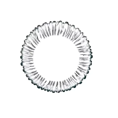 Prato de sobremesa de vidro transparente com design elegante e borda decorativa, medindo 20,5 cm.