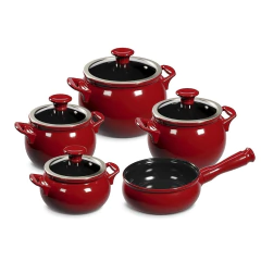 frigideira com cabo liso e panelas com pegador alça pomodoro / vermelho e tampa de vidro teperado