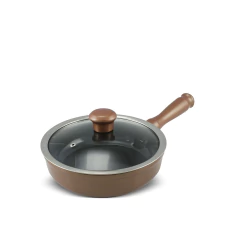 frigideira de cerâmica cobre lisa com cabo de cerâmica ergonômico e tampa de vidro temperado com pegador de cerâmica cobre