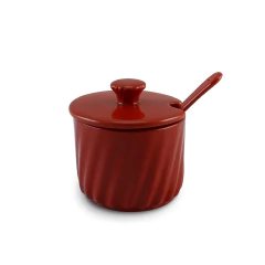 Açucareiro vermelho com colher de cerâmica da linha Twist Ceraflame Gourmet, ideal para mesa de café.