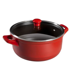 caçarola de cerâmica pomodoro / vermelho com alças e tampa de vidro com pegador de cerâmica e furo de evasão