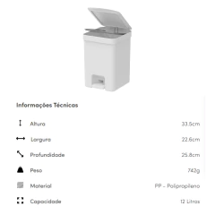 Lixeira Trium 12L C/ Pedal Branco OU na internet