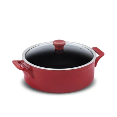 caçarola de cerâmica pomodoro / vermelha com alça e tampa de vidro temperado com pegador de cerâmica