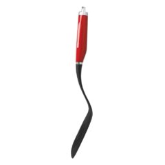 Espátula perfurada vermelha com alça para pendurar KitchenAid, ideal para utensílios de cozinha.
