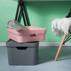 Caixa Organizadora Cube G Baixa 16 Litros C/ Tampa Chumbo - comprar online