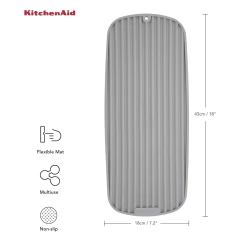 Escorredor de silicone cinza da KitchenAid, flexível e antiderrapante, ideal para secar copos e louças.