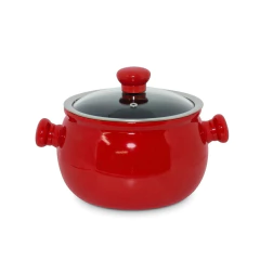 caçarola pomodoro / vermelho com pegador formato bolinha e tampa de vidro temperado com pegador de cerâmica